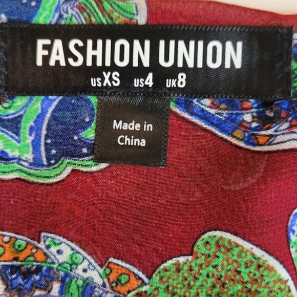 Fashion Union Boho Shirt Dress Sheer Tunic Burgundy Multicolor Women's Size XS - Picture 9 of 13